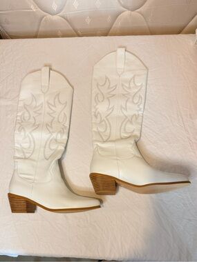 White Western Knee-High Boots